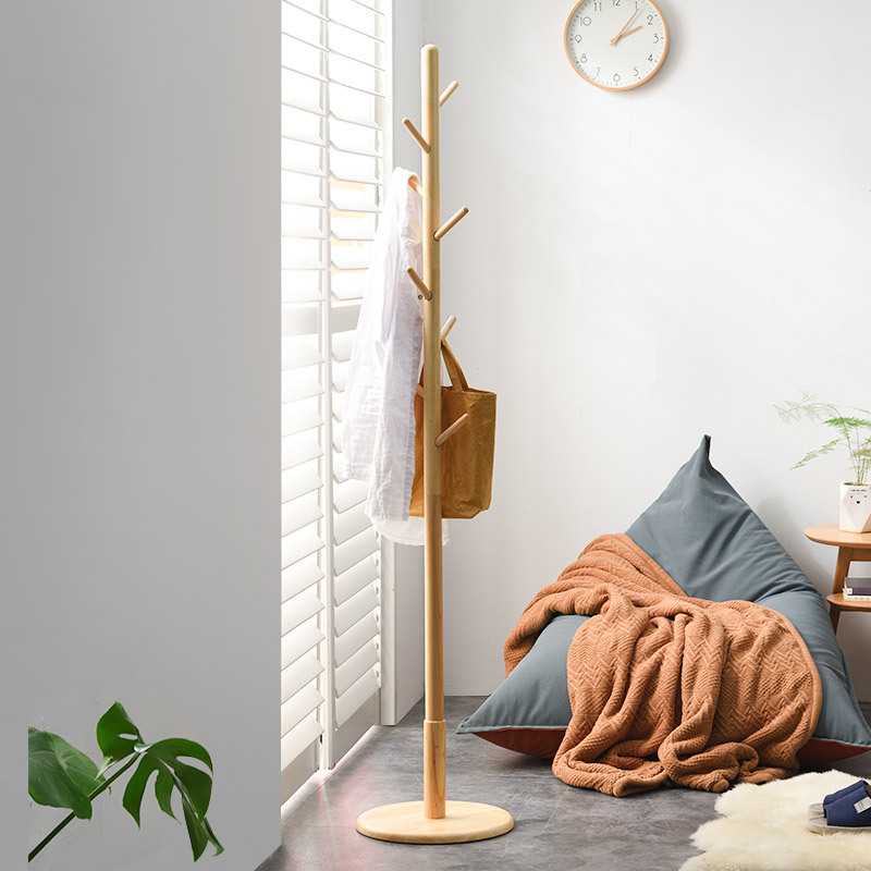 家逸实木衣帽架简易衣架落地卧室单杆式家用房间实木挂衣架衣服架
