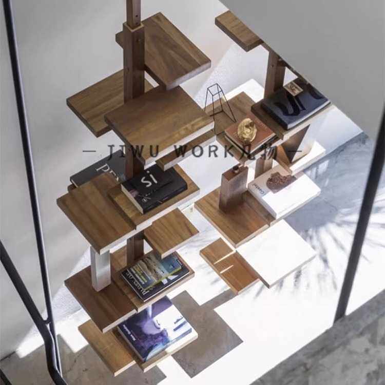 意大利隔断实木书架极简设计师款置物架创意展示架客厅书房陈列架