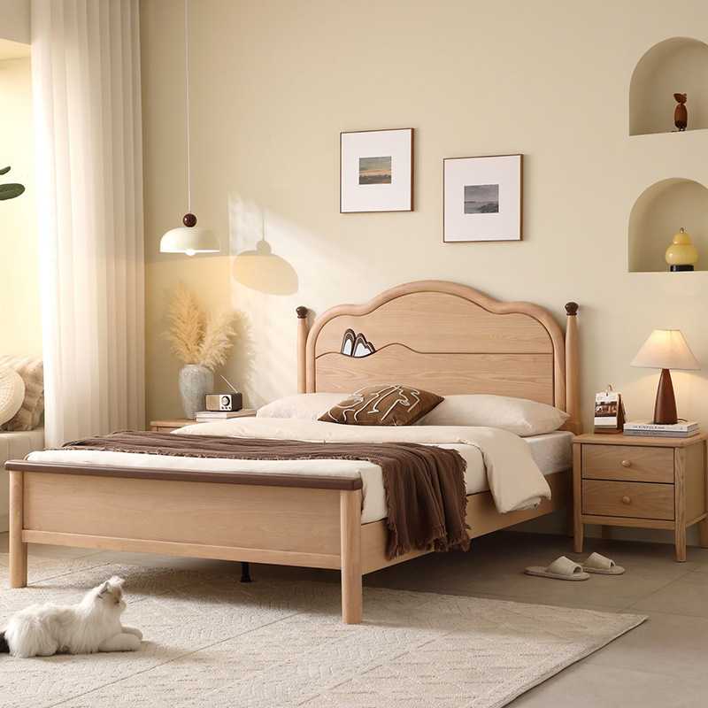 卧室1.2米儿童床白蜡色实木床1.35m单人床1.5m储物高箱床外贸工厂