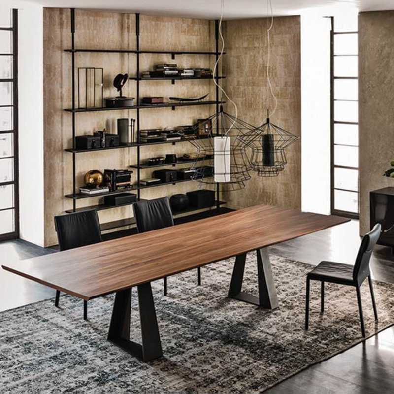 现代简约长条工作台办公室原木大板长桌2米创意复古实木会议桌