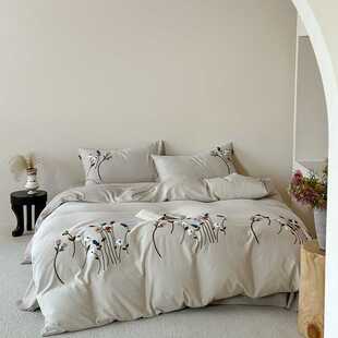 法式轻奢棉麻纯棉四件套全棉高级感花卉柔软被套床上用品三件套