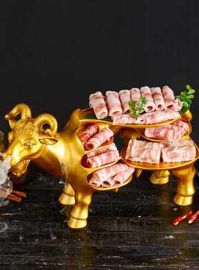 网红商用创意特色金色羊造形盘子羔羊肉卷火锅拼盘餐具全羊宴摆盘