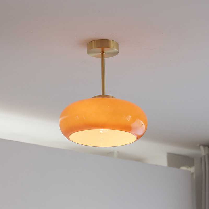 中古包豪斯复古全铜奶油玻璃吊灯日式阳台入户玄关门厅过道吸顶灯