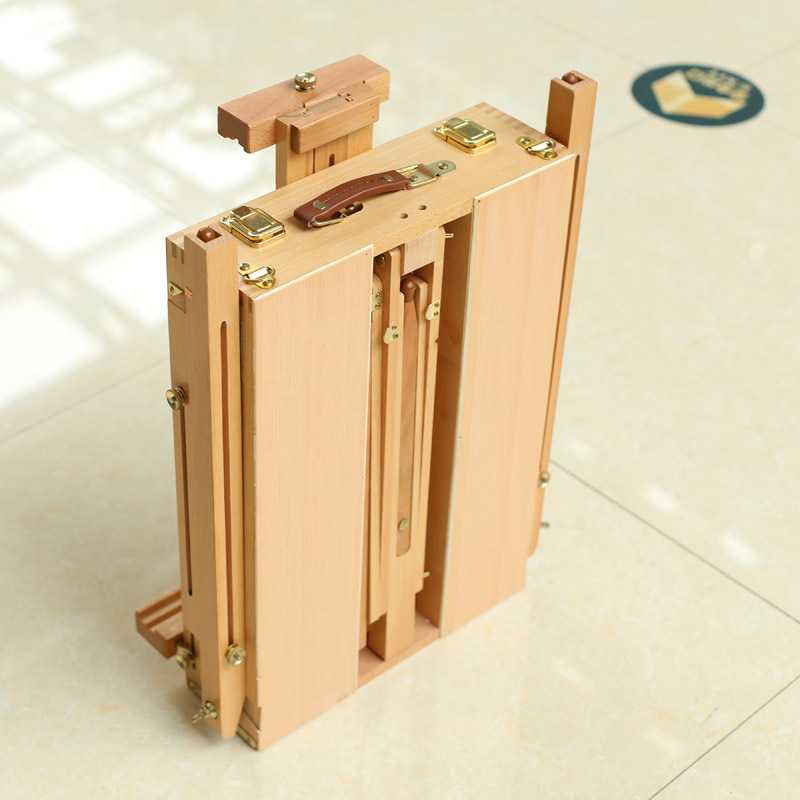 意大利高档红榉木男士写生油画箱便携式木制油画架可折叠收缩