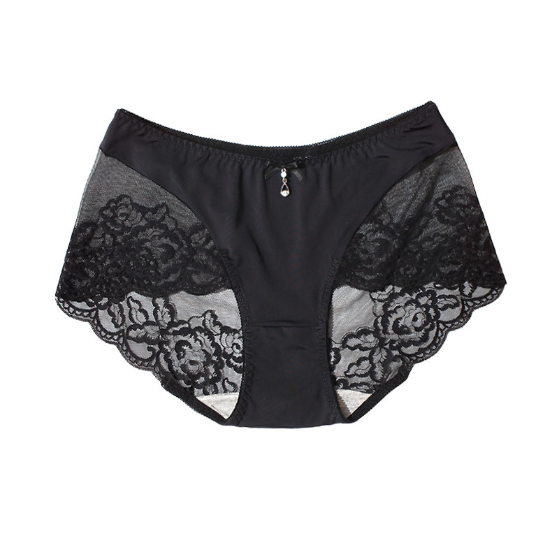 冰丝内裤女性感蕾丝中腰新款纯色抗菌时尚丝滑舒适高腰包臀大码夏