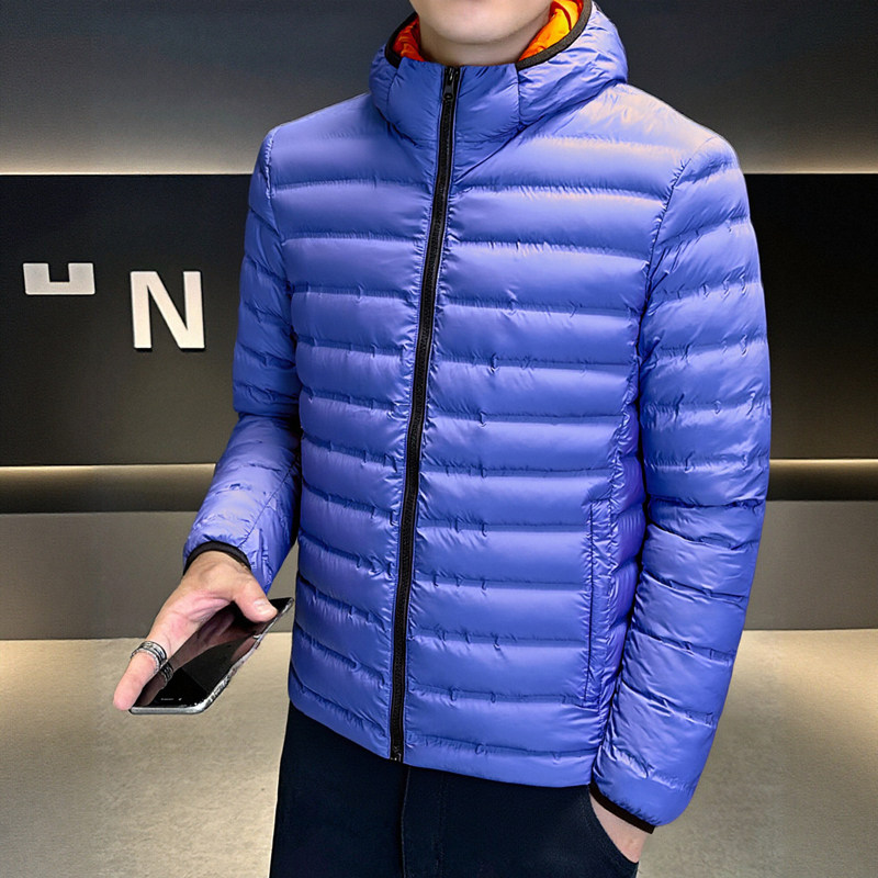 2025新款超轻薄羽绒服男士保暖白鸭绒双面穿连帽排骨服简约外套潮