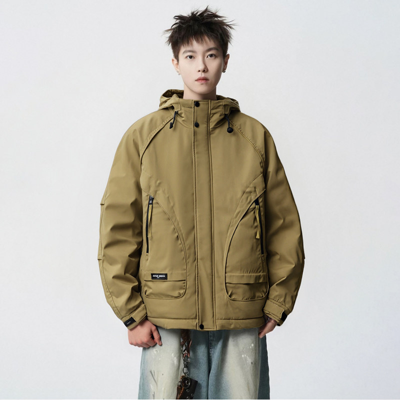 2025男士新款连帽加棉户外运动棉服保暖二棉简约休闲冲锋衣外套潮