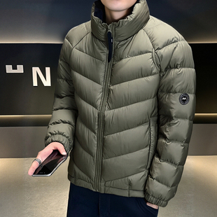 军绿色立领排骨羽绒服男士2025新款宽松保暖防寒外套帅气简约潮流