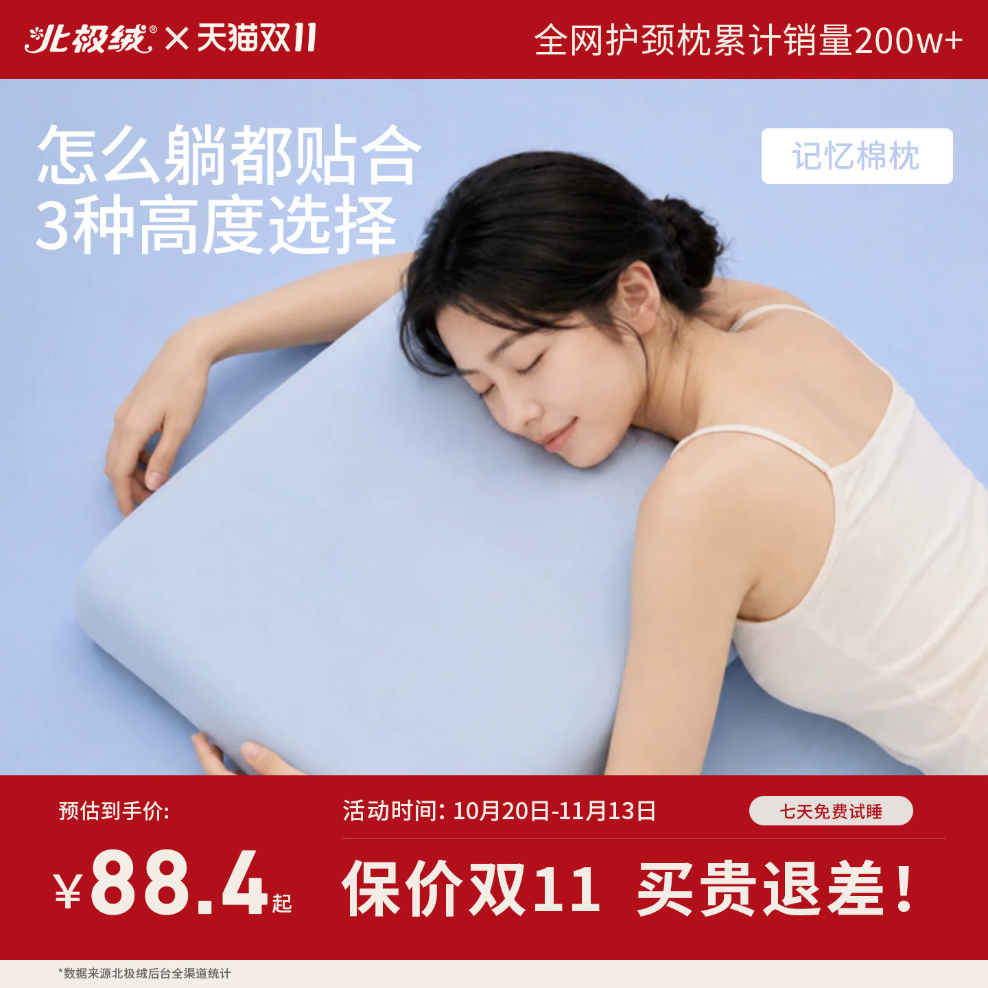 北极绒记忆棉双芯护颈枕深睡慢回弹深睡眠枕芯礼物学生宿舍枕头