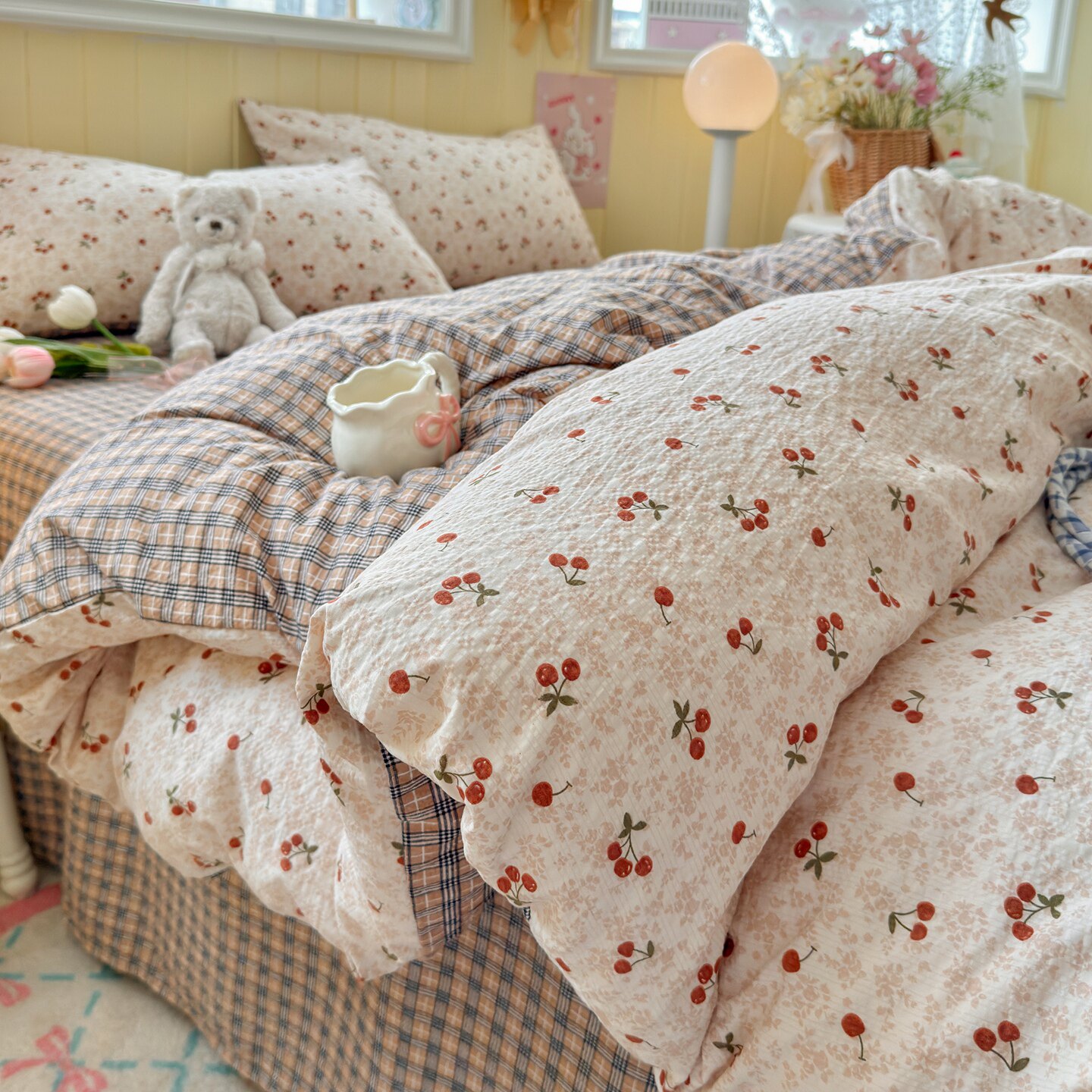 2026新款小清新110g高品质直播热卖款A类泡芙棉双层纱四件套