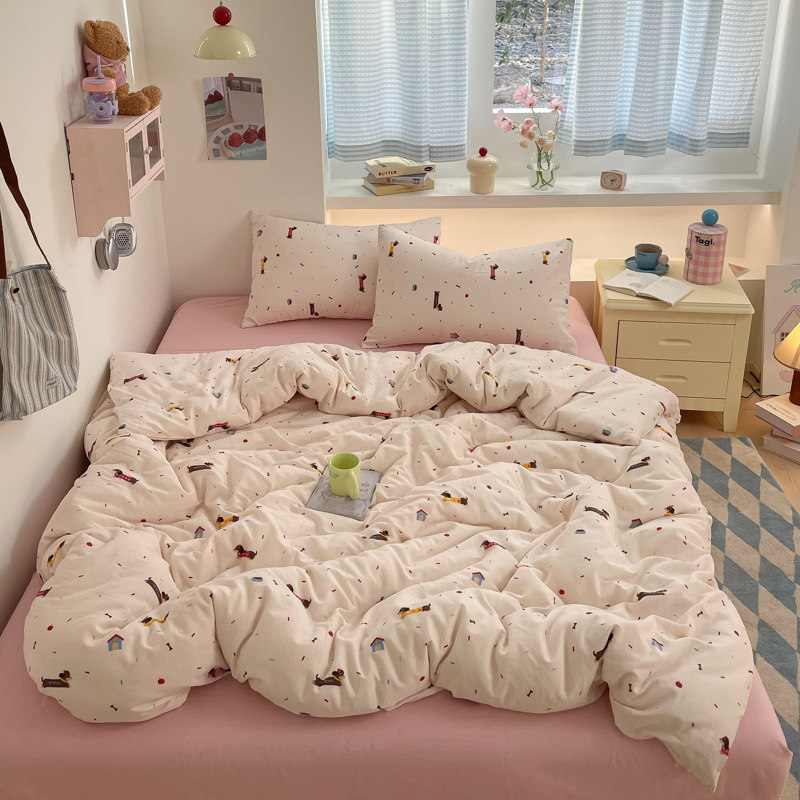 2026新款A类纯棉有氧双层纱清新可爱少女粉色四件套母婴级被套