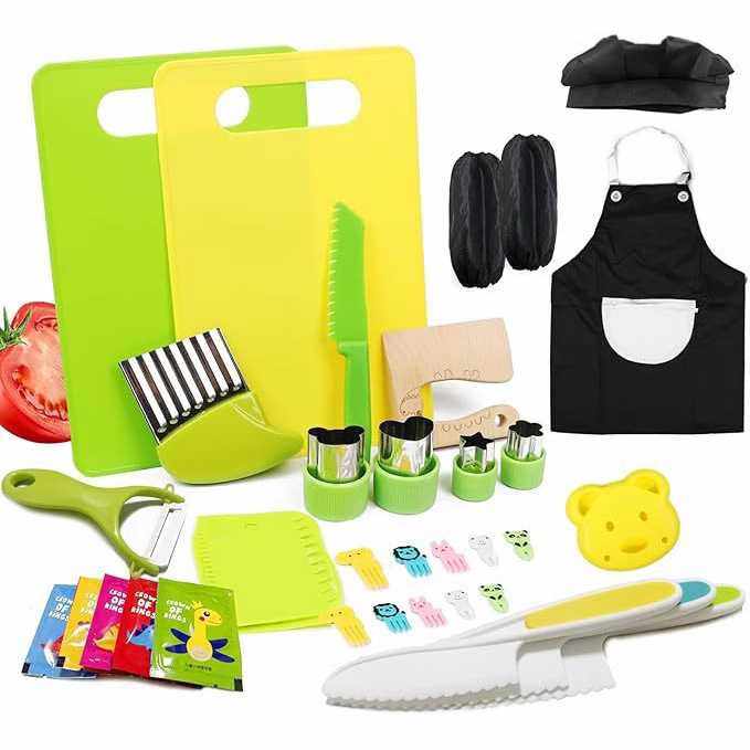 亚马逊36件木制儿童厨房刀套装手套砧板水果蔬菜土豆切儿童塑料刀,3C数码配件,摄像机配件,淘宝优惠券,粉丝福利购,淘宝优惠卷