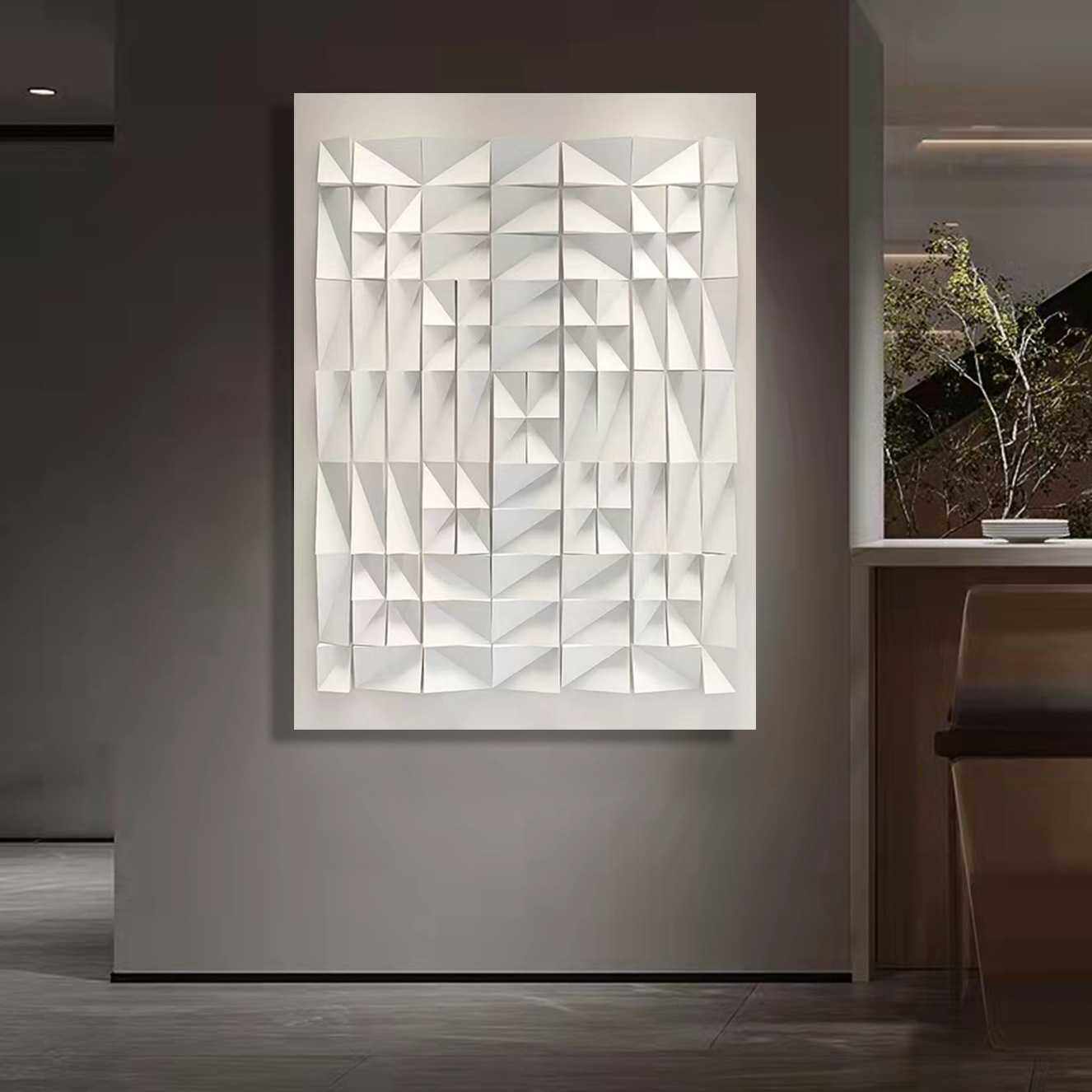 现代简约入户玄关3D立体浮雕抽象画客厅餐厅装饰画白色无框装置画