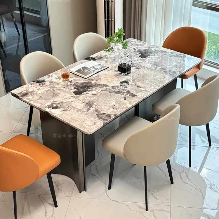 奥利奥灰奢石大理石餐桌轻奢长方形家用高级感天然微晶石超晶石桌