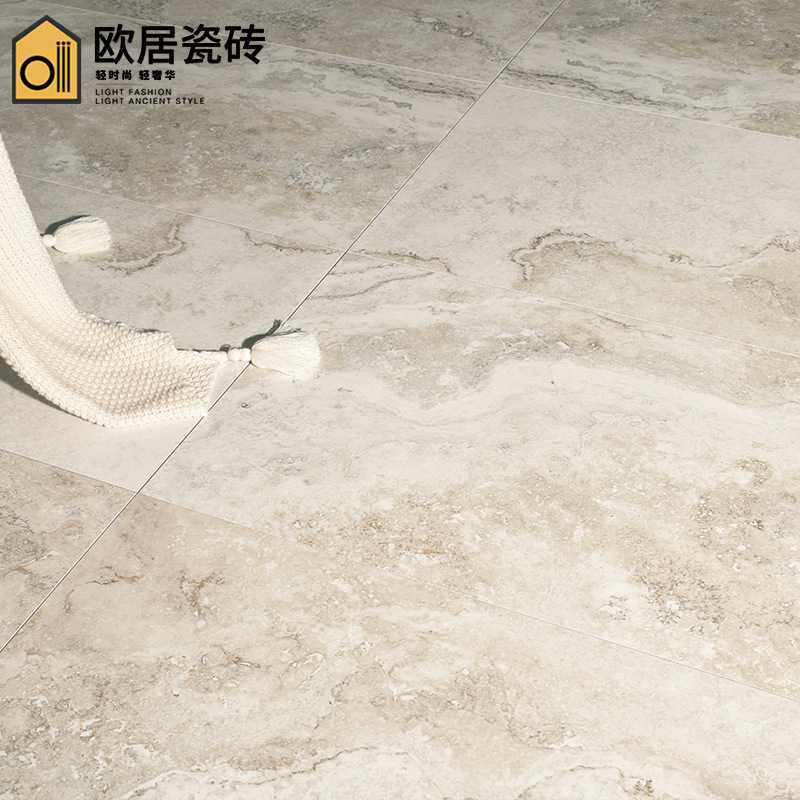 法式古堡风莱姆石仿古砖600x1200客厅防滑地砖酒店工装复古瓷