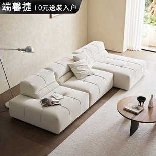 侘寂奶油风布艺沙发组合意式 极简模块沙发转角贵妃磨砂布沙发家具