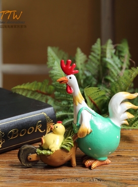 蓝色推车小鸡 树脂卡哇伊摆件 礼物庭院店铺摆件