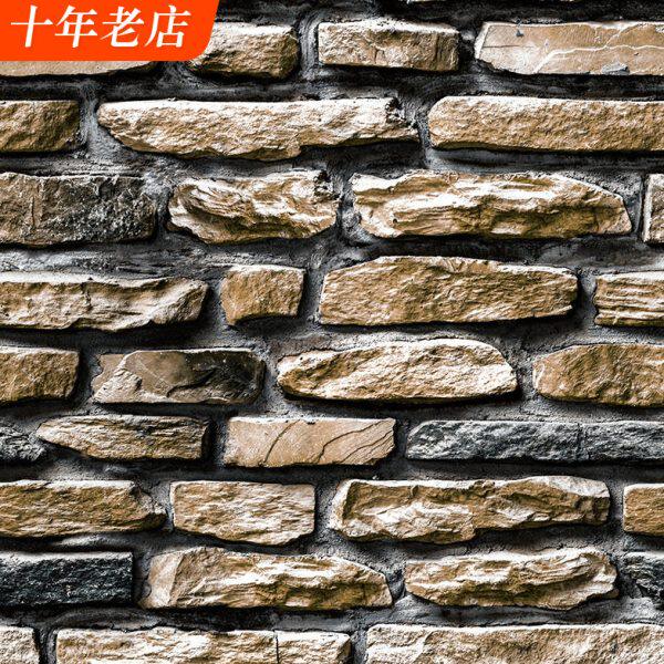 文化石壁纸仿石头烧烤火锅店装修小吃3d立体复古砖纹砖块砖头墙纸