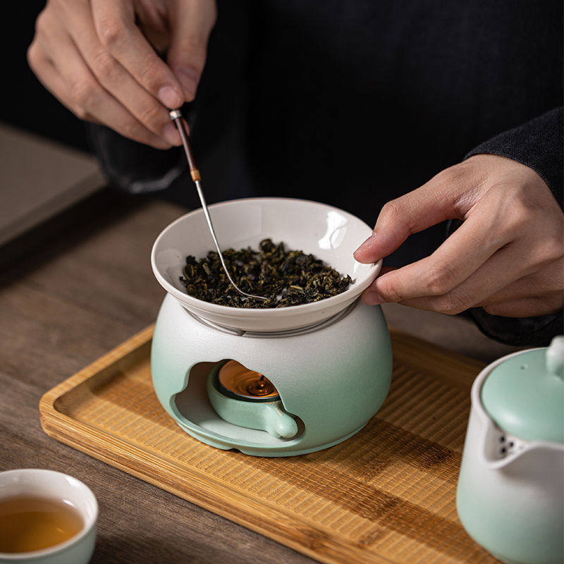 陶瓷烤茶炉日式家用暖茶蜡烛加热茶叶提香器焙茶温茶器侧把壶茶具