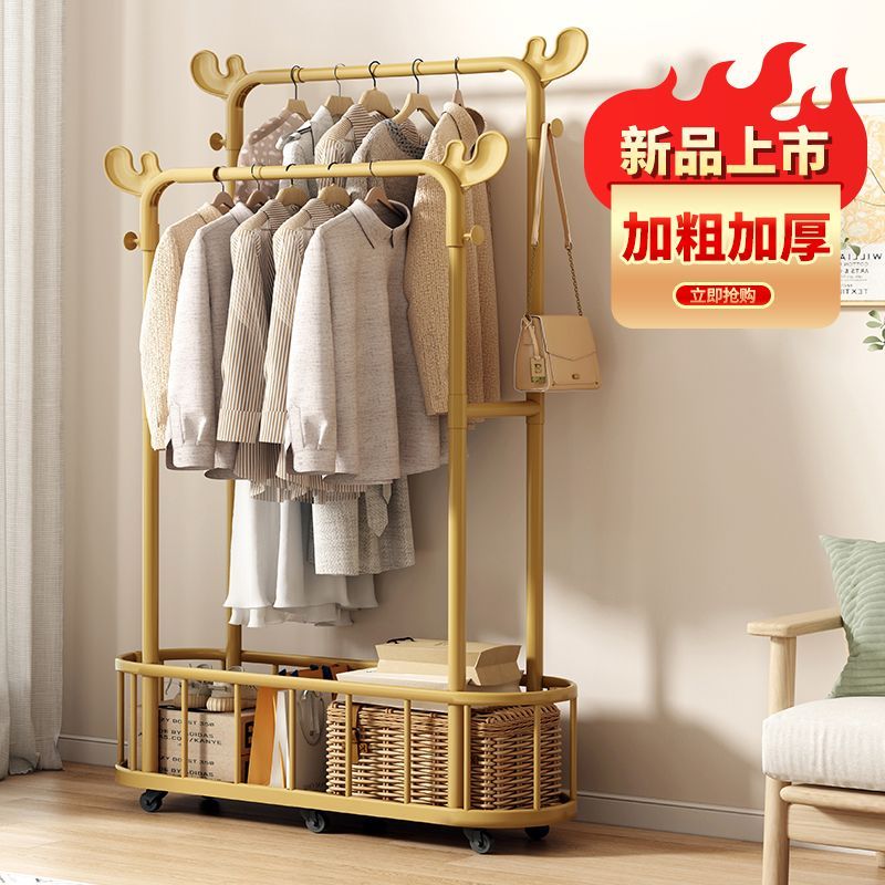 鹿角衣帽架简易卧室可移动带轮落地衣帽架温馨晾衣架轻奢挂衣架