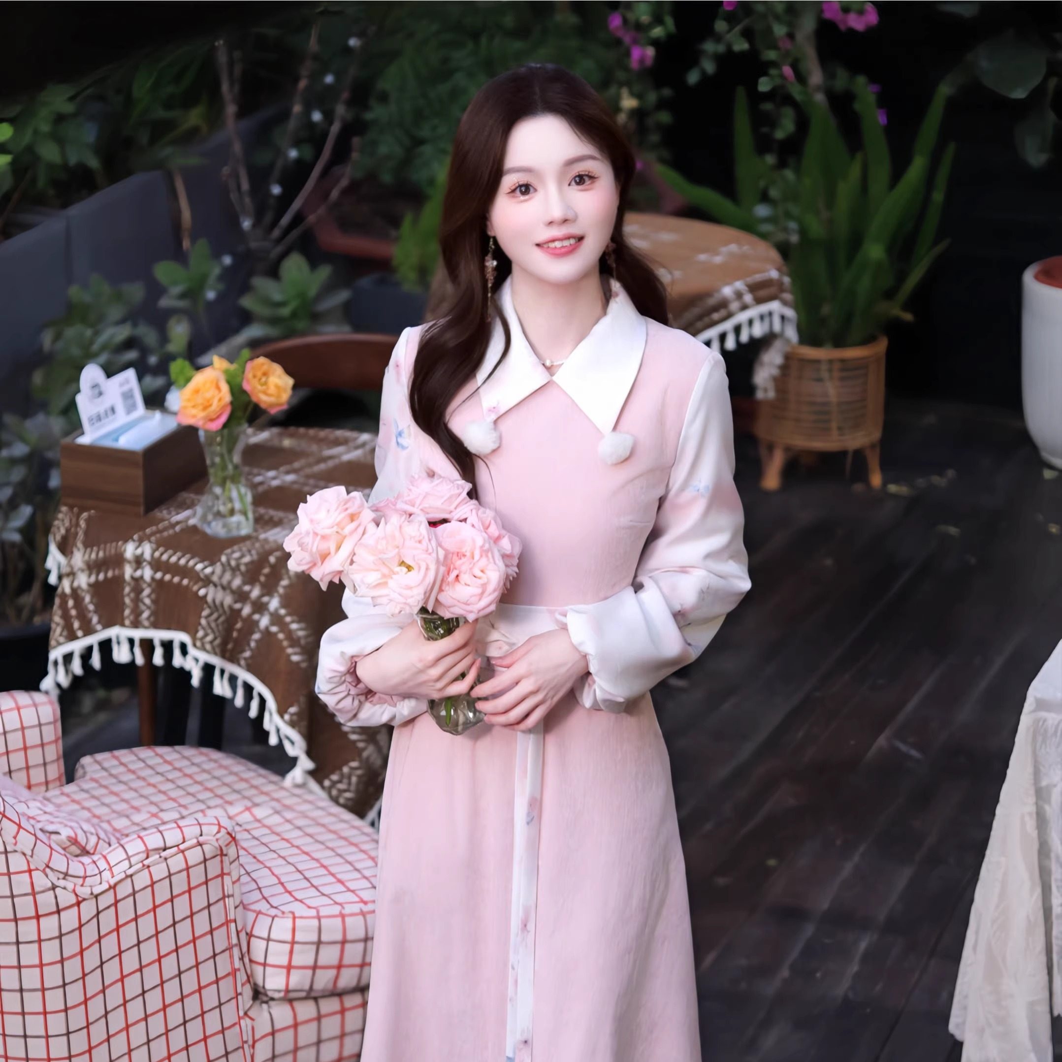 瑶西冬季加绒假两件汉元素连衣裙