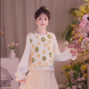 瑶西【杏黄花絮】2026新款国风原创假两件马甲上衣加绒半身纱裙