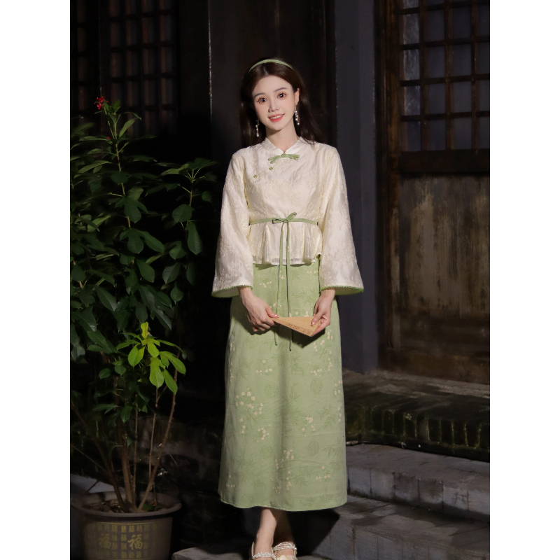瑶西【青山黛雨】巨好看的早秋新中式汉服国风裙子连衣裙两件套