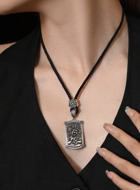 宝嘉定制S925银色覆t古老大黑天方牌吊坠女士专用吊坠项炼