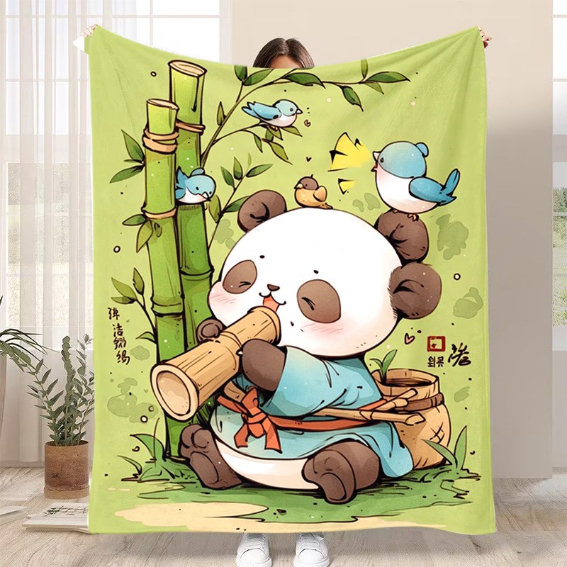 功夫熊猫法兰绒i毛毯图案定制logo办公室空调毯披肩毯沙发毯午睡