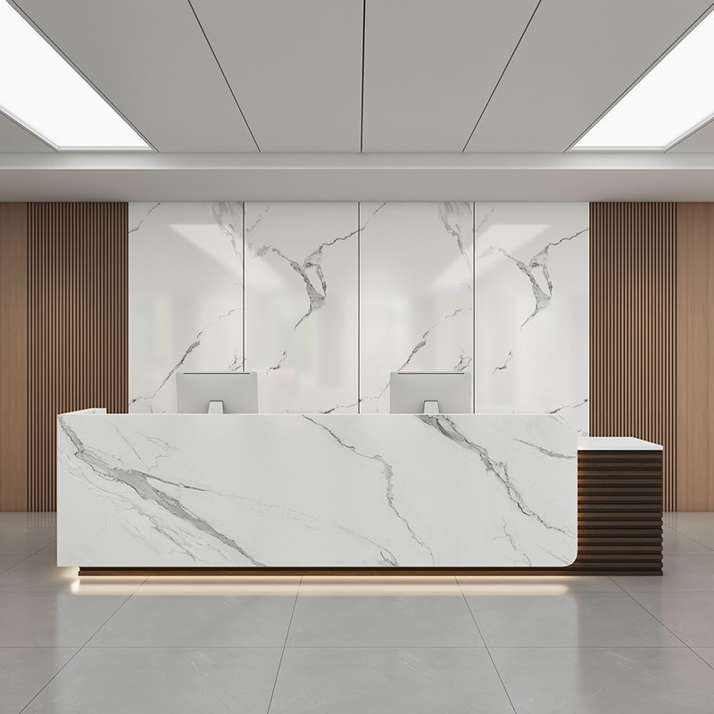 简约现代仿大理石l纹岩板烤漆柜台桌商用接待前台酒店接待吧台定