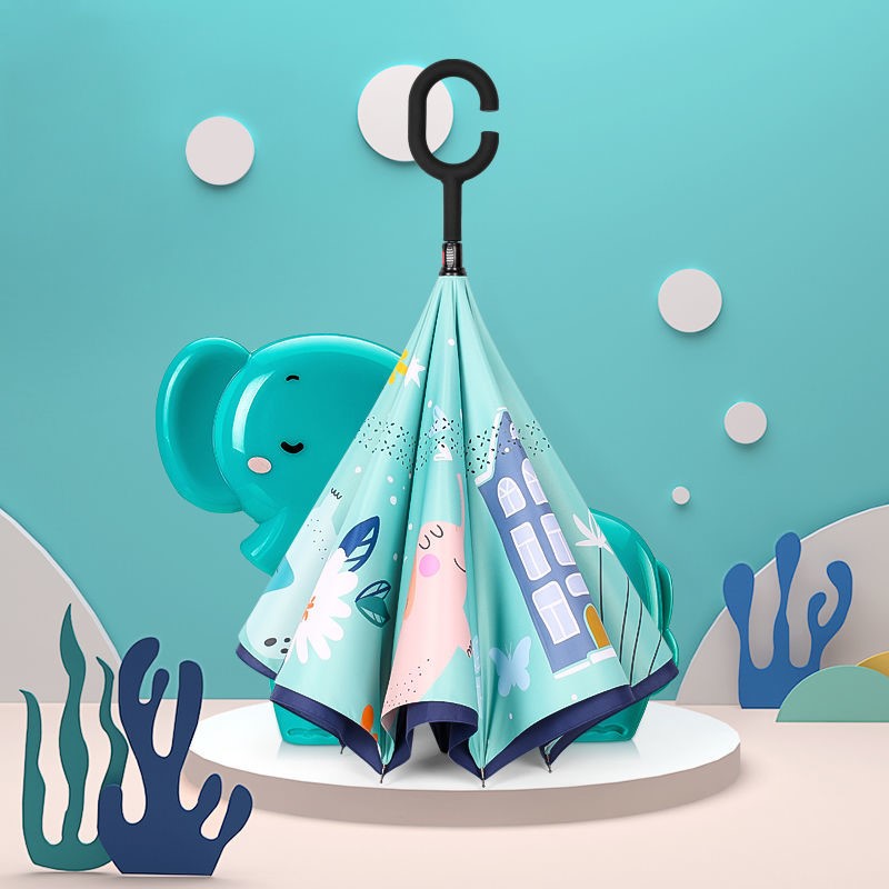 儿童反向雨伞男女小学生卡通动物防晒伞多功能伞安全双层晴雨两用