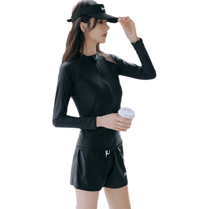 浪起来潜水服女分体显q瘦拉链长袖套装运动冲浪服水母衣温泉游泳