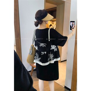 女2025夏季 愛情魔鬼魚 套裝 新款 時尚 G蕾絲拼接馬甲中長T恤裙兩件