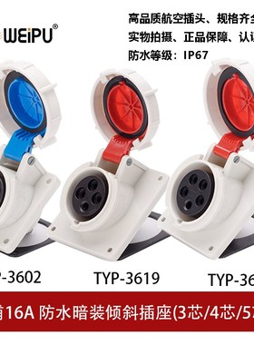 威浦TYP3602-3619-3624斜暗装16A3P4芯5P防水连接器IP67工业插座