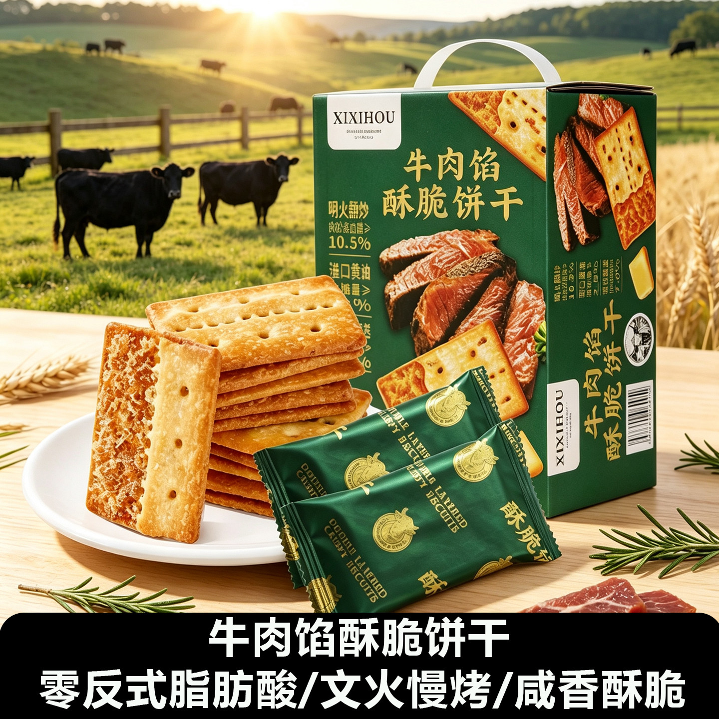 山坶同款牛肉馅酥脆饼干单独小包装夹心办公室休闲零食解馋咸味