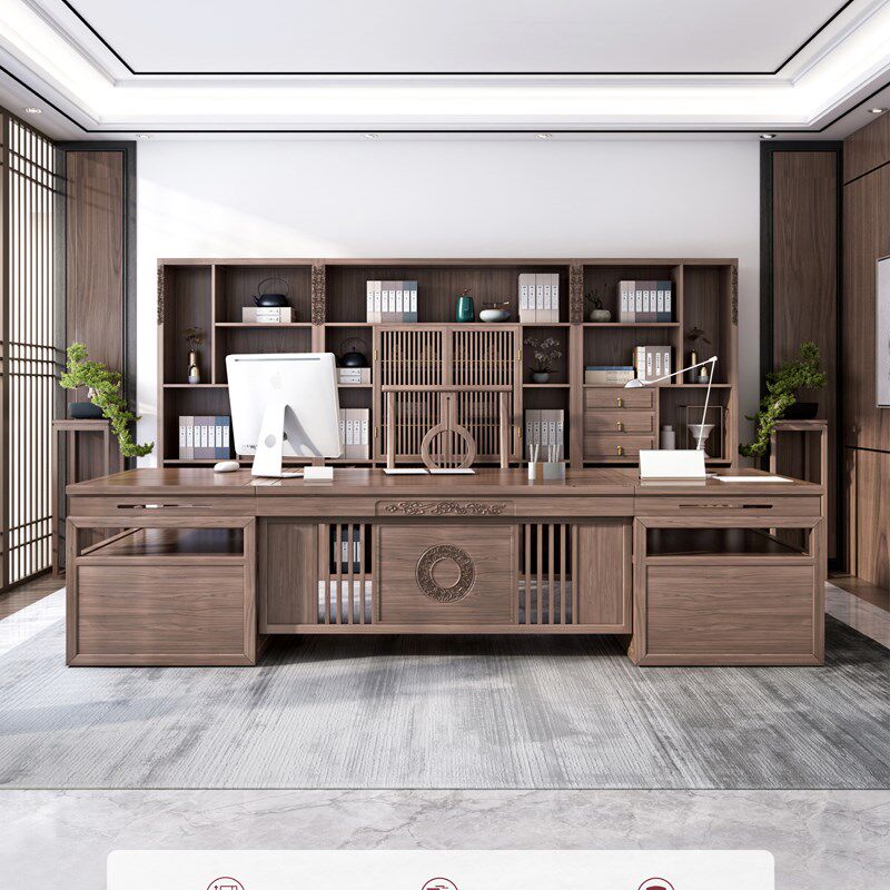 新中式实木老板桌总裁大班台禅意简约现代大气总经理办公桌椅组合