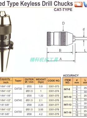 台湾鹰牌 钻帽芯轴 连体钻夹头 铣床钻夹头 钻床钻夹 CAT30 CTA40