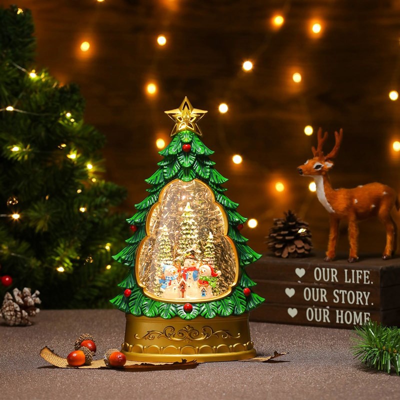 圣诞节新款造型客厅卧室桌面摆件彩绘喷雪礼品小夜灯装饰品音乐盒