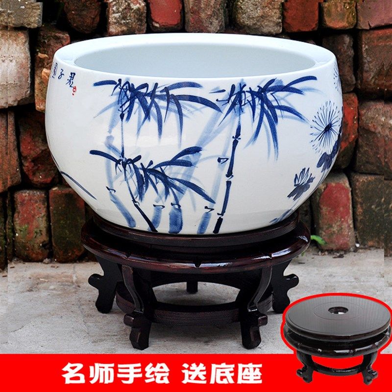 中国风手绘景德镇陶瓷金鱼缸青花瓷聚宝盆养鱼龟书房摆件大洗荷花,畜牧/养殖物资,畜牧/养殖器械,淘宝优惠券,粉丝福利购,淘宝优惠卷
