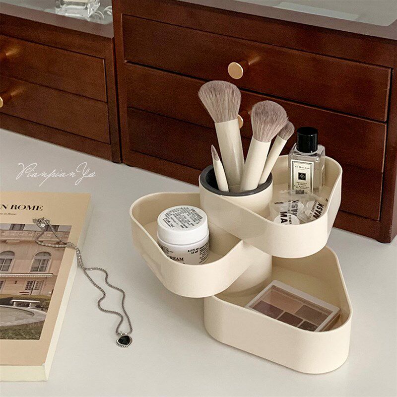 简约三层三角形化妆刷旋转收纳盒化妆收纳桶口红首饰整理盒笔筒