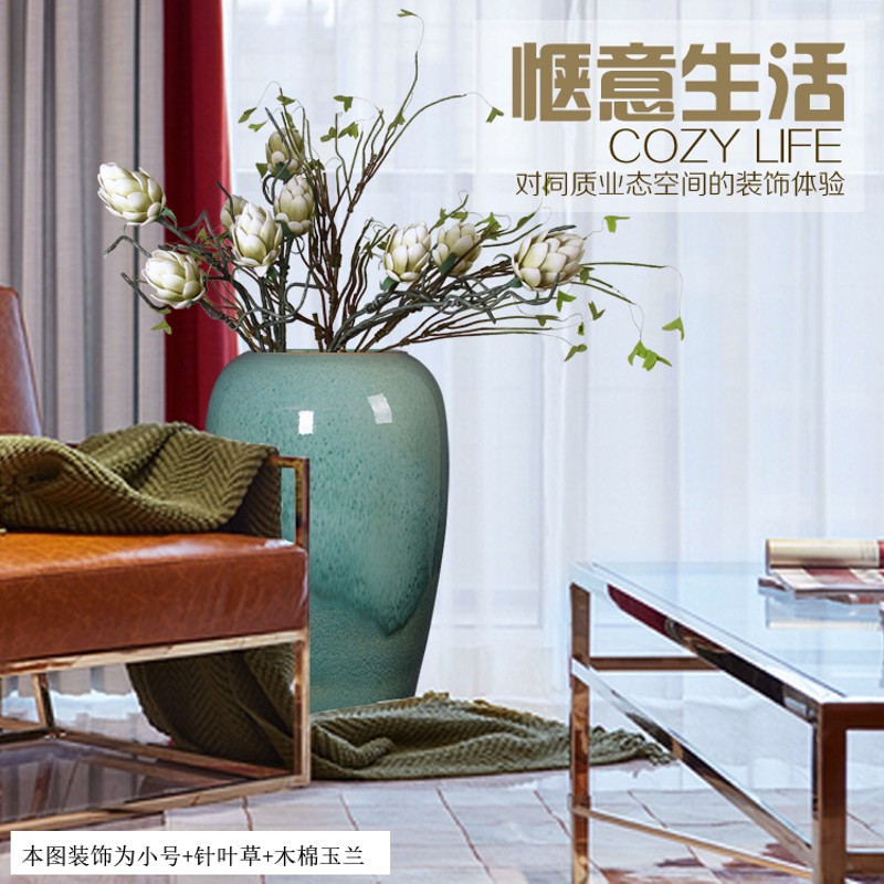 欧式绿色窑变落地大号陶瓷罐花瓶客厅别墅样板房装饰摆件干支花器