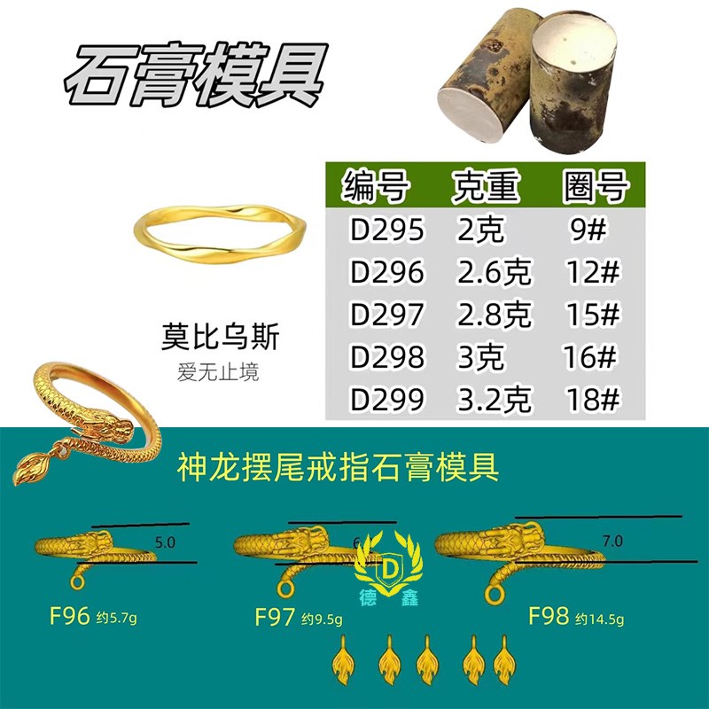 莫比乌斯吉言戒指石膏磨具520小金表古法樱花神龙戒指金石膏模具