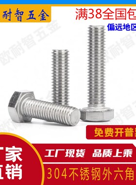 304不锈钢外六角螺栓 不锈钢304外六角螺丝 螺丝M6/M8/M10M12/M16