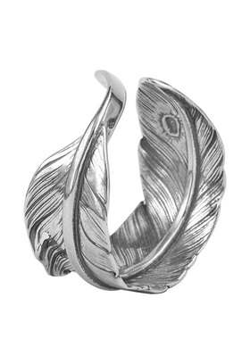 银曼 925银羽毛戒指潮人开口男士戒指日韩创意R个性高桥吾郎女指