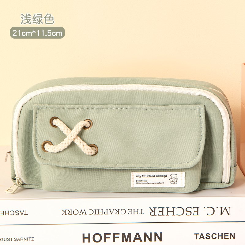 纯色简约笔袋大容量分层女孩男孩中B小学生2023新款收纳文具铅笔