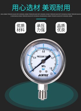 ACUTEK 304不锈钢耐震压力表YN60BF 1.6MPA M14*1.5 耐高温压力表