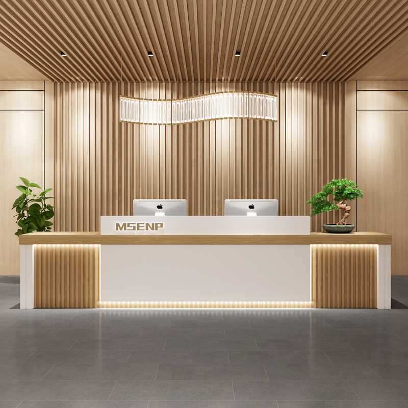 简约美容院收银柜台酒店迎宾v接待台公司大厅前台培训机构吧台桌