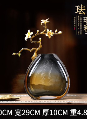 新中式珐琅彩大气玻璃装饰花瓶摆件高档玄关酒P柜客厅高端家居饰