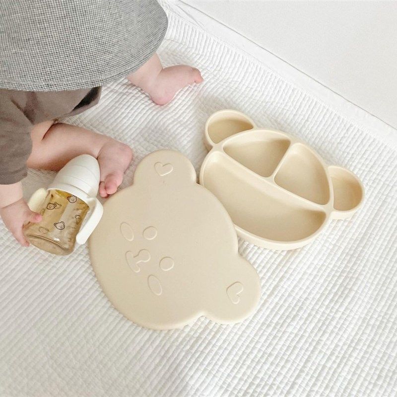 LLM 韩国GROSMIMI格罗咪咪可爱熊宝宝硅胶分格餐盘吸盘式婴儿餐具,婴童用品,儿童餐具,淘宝优惠券,粉丝福利购,淘宝优惠卷