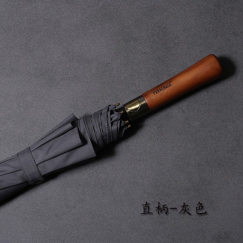 122cm加大双层防风实木手柄自动雨伞H长柄商务复古双人直柄伞男女